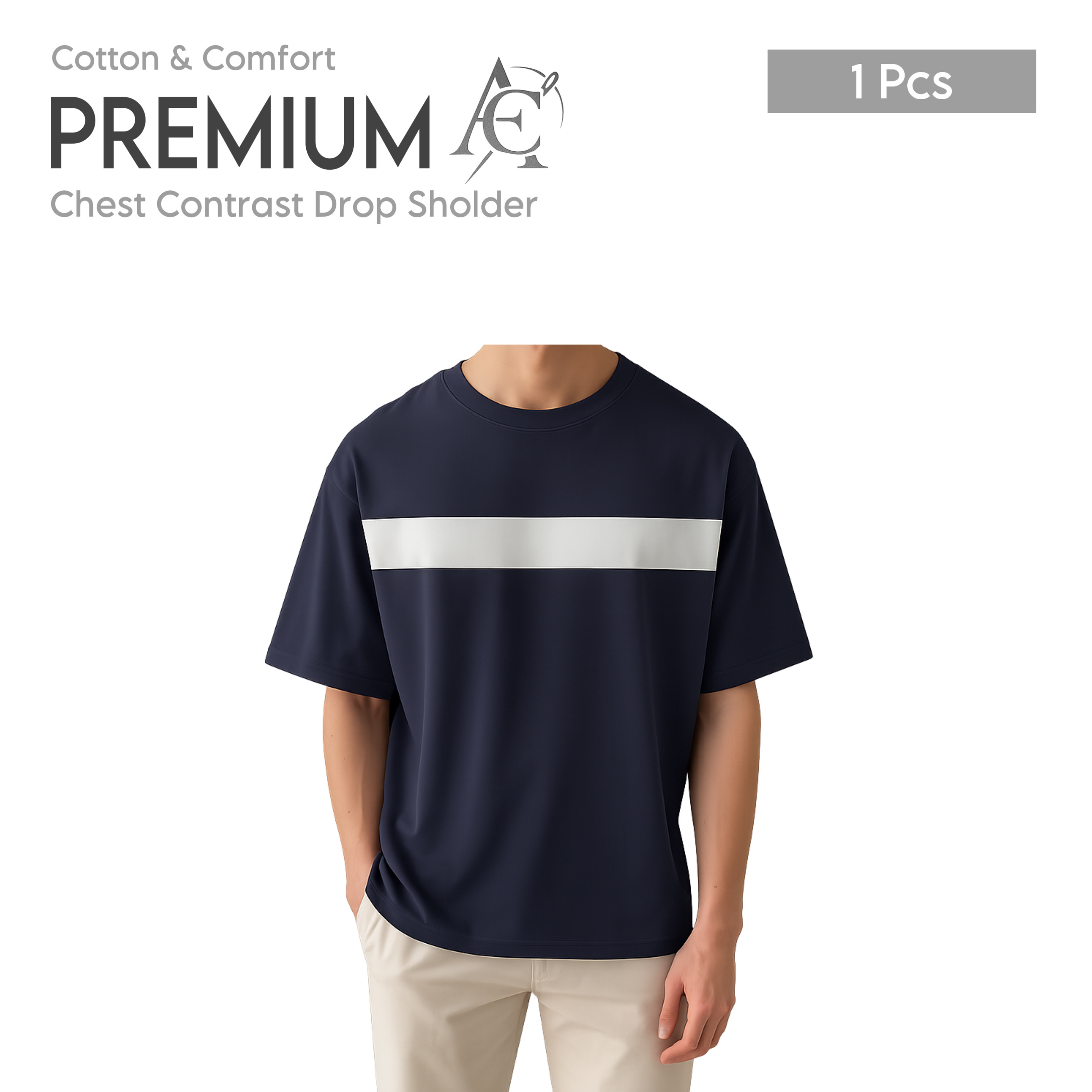 Drop Shoulder Premium T-Shirt-cc navy