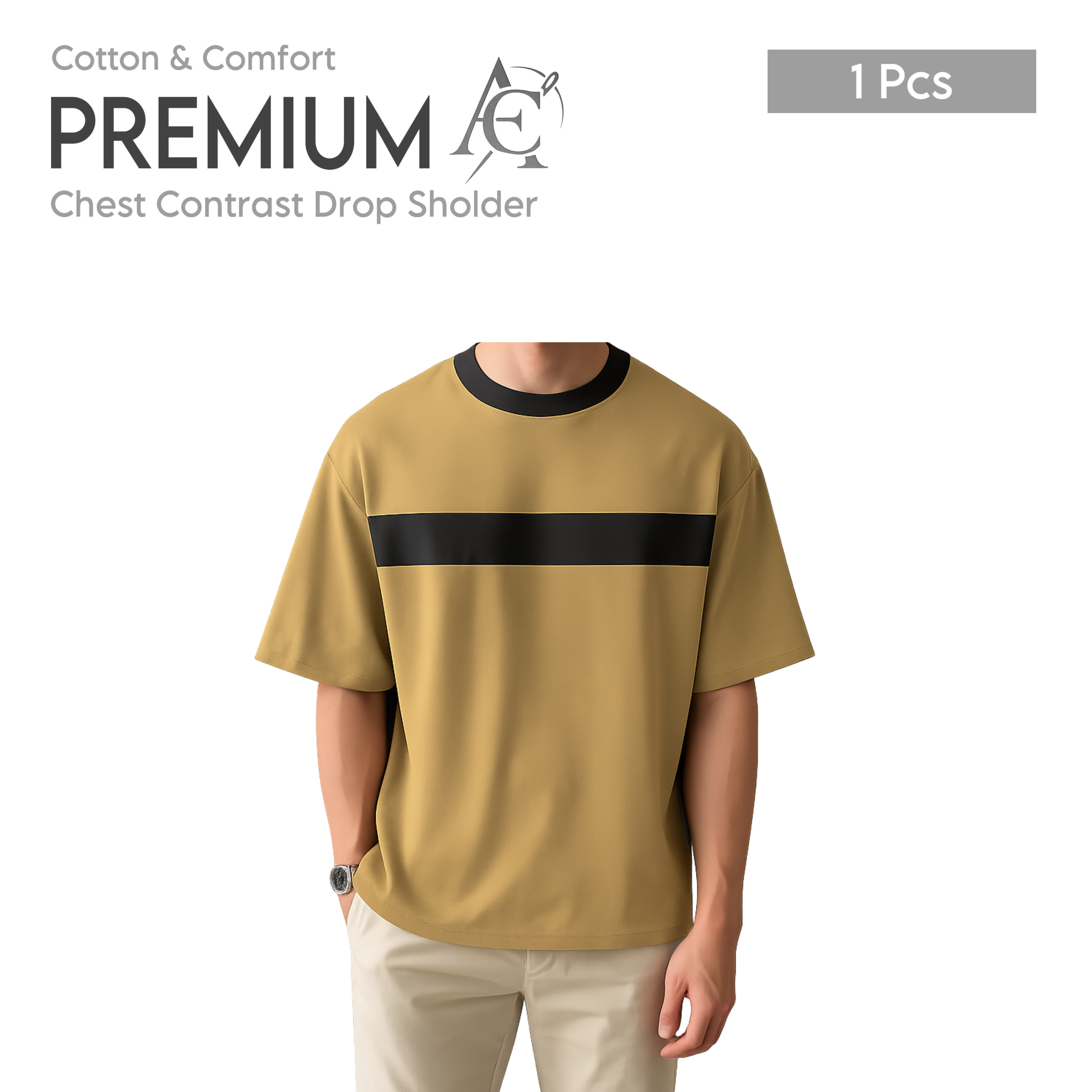 Drop Shoulder Premium T-Shirt-cc beige
