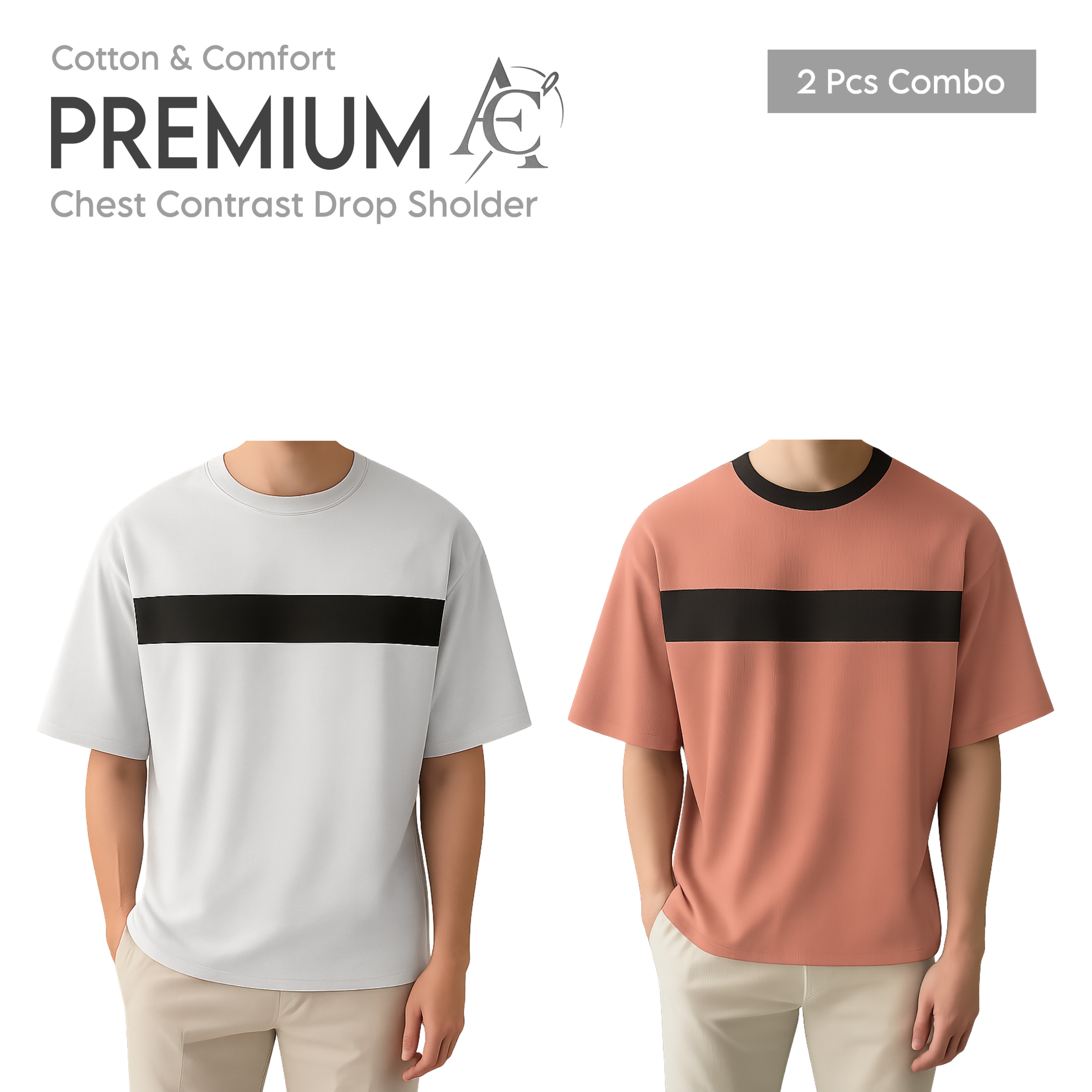Drop Shoulder Premium T-Shirt- cc white-cc peach