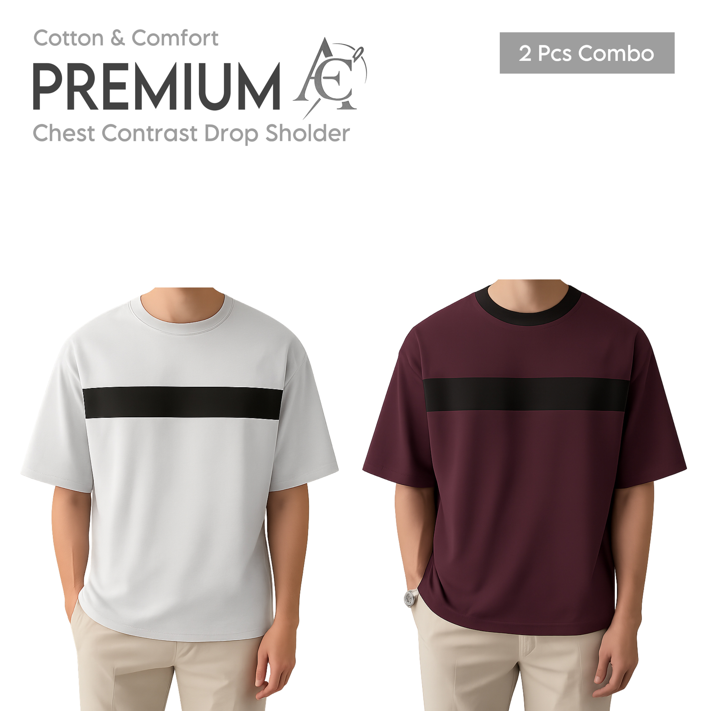 Drop Shoulder Premium T-Shirt- cc white-cc coffe