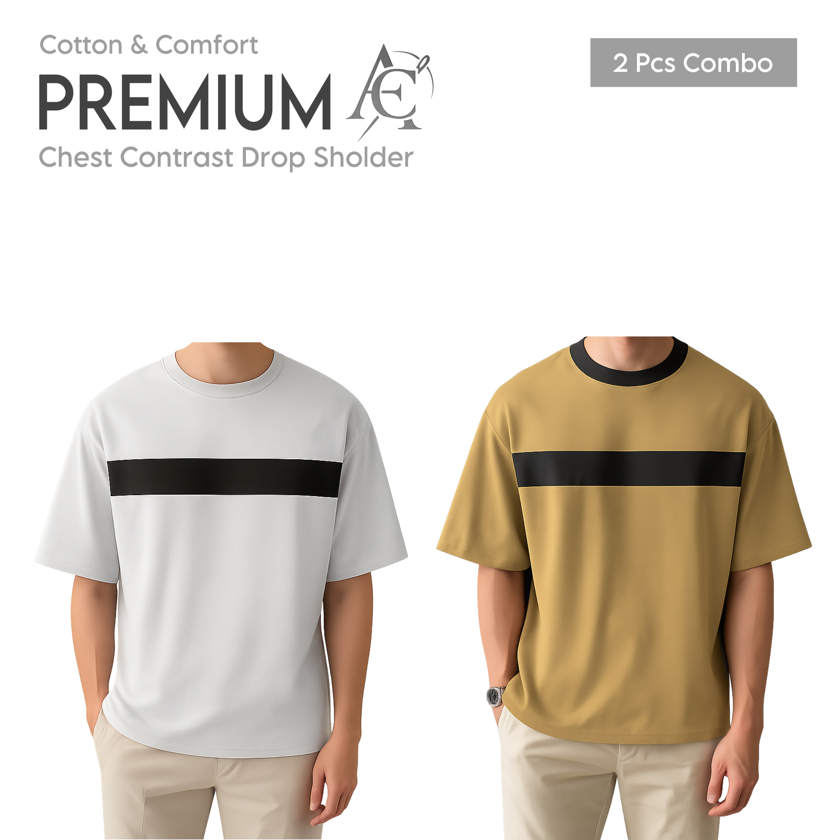 Drop Shoulder Premium T-Shirt- cc white-cc brown