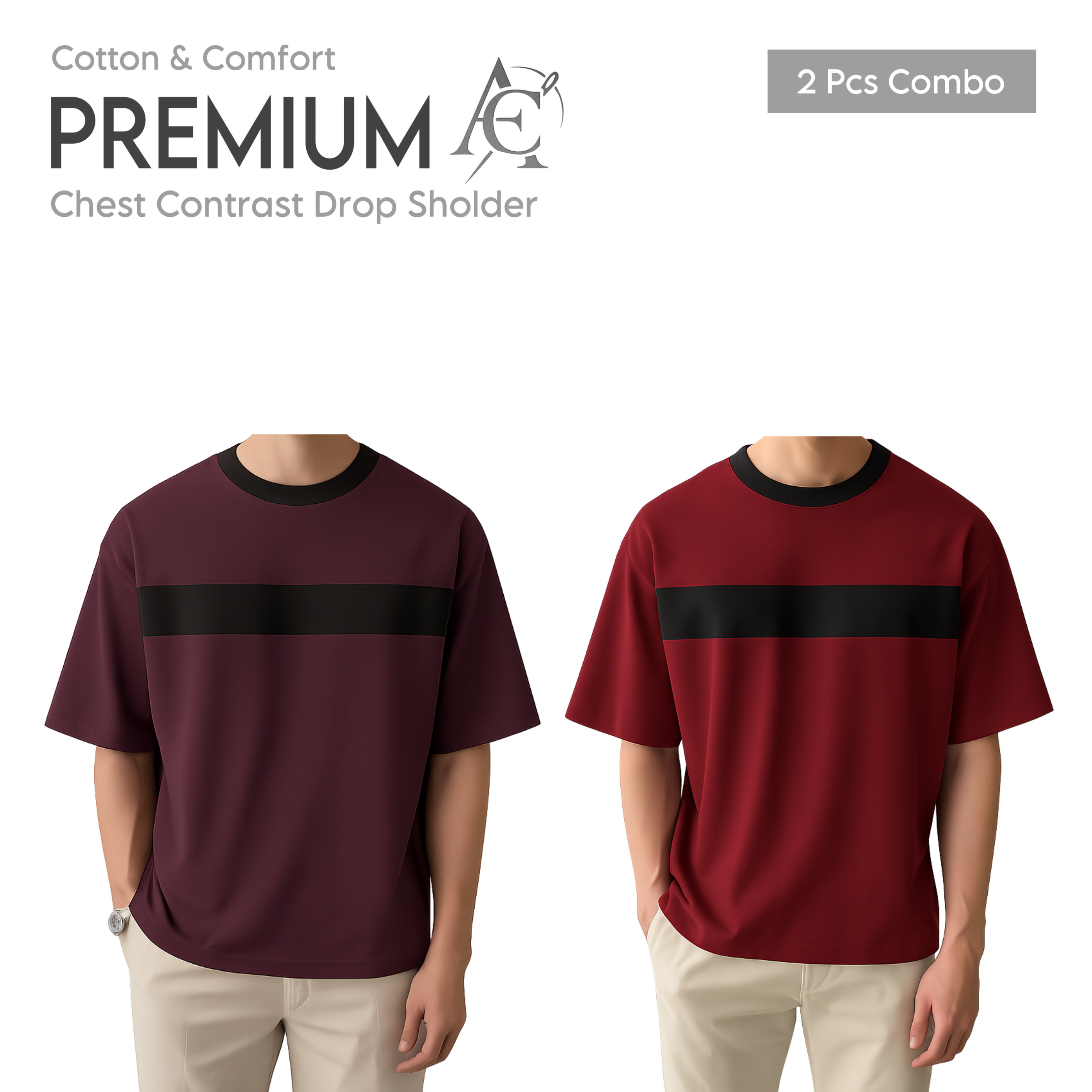 Drop Shoulder Premium T-Shirt- cc maroon-cc coffe