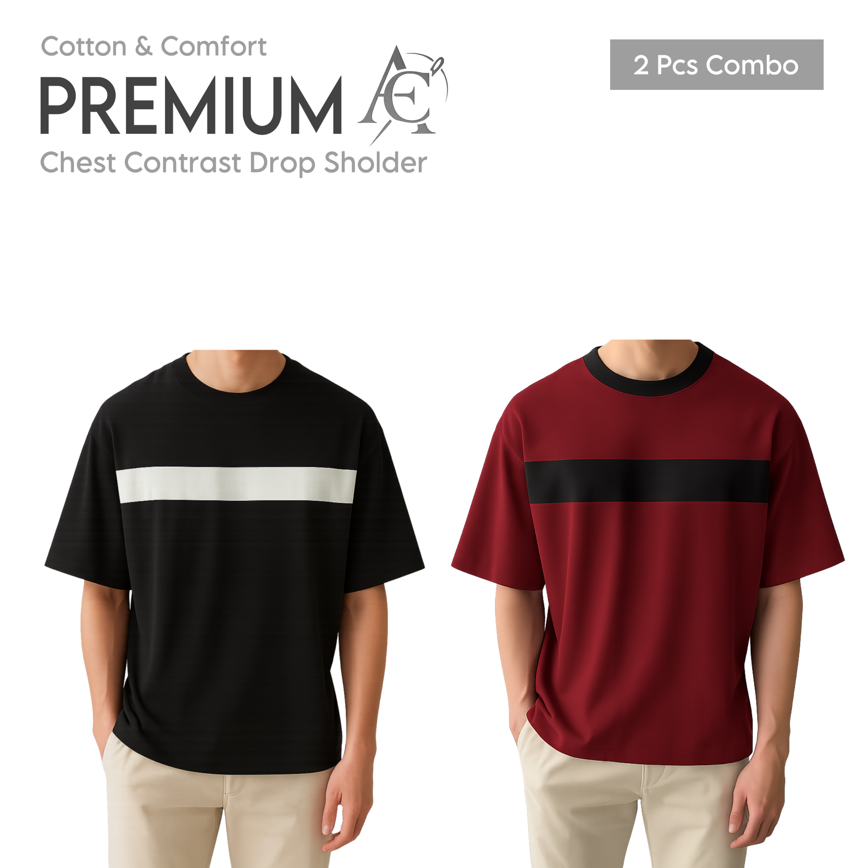 Drop Shoulder Premium T-Shirt- cc maroon-cc black
