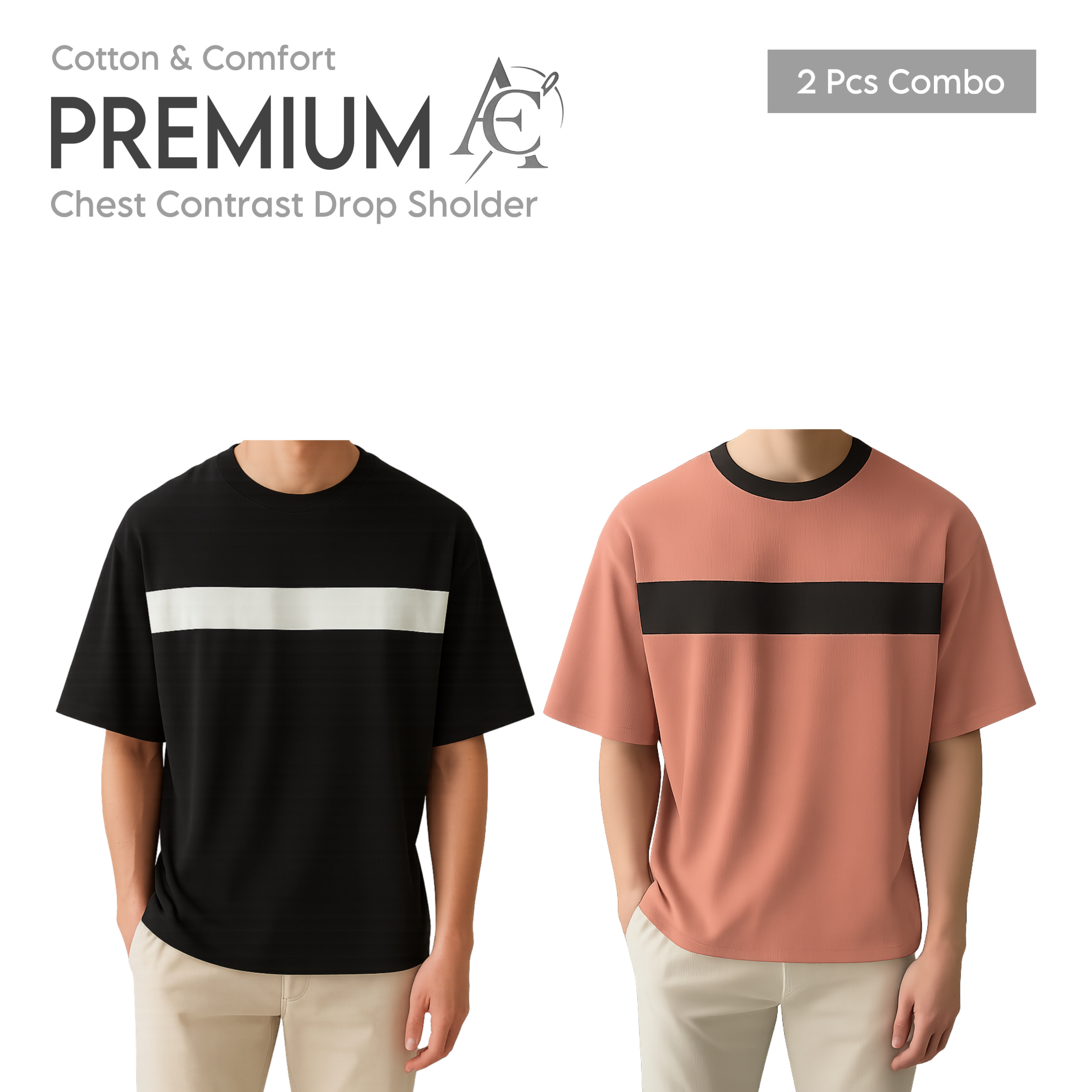 Soft Comfort Drop Shoulder Premium T-Shirt- cc black-cc Peach