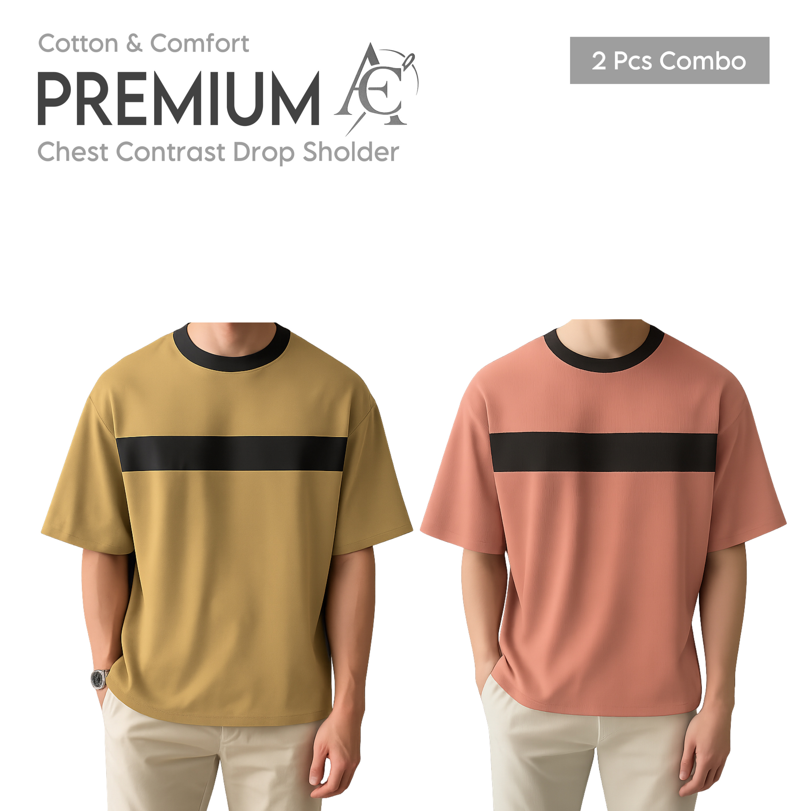 Soft Comfort Drop Shoulder Premium T-Shirt- cc Beige-Peach