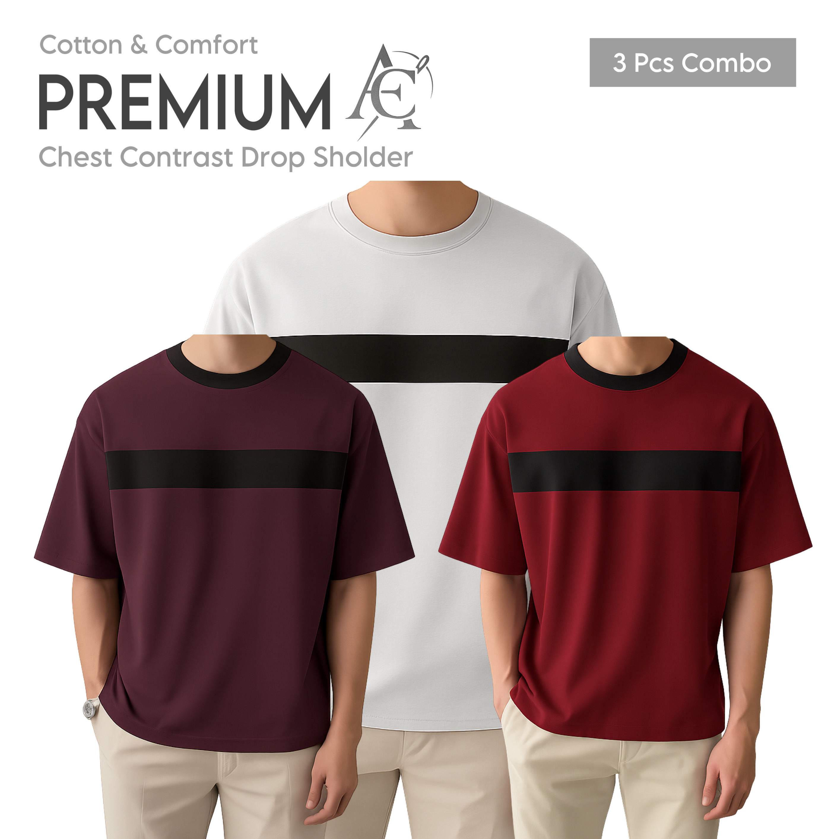 Drop Shoulder Premium T-Shirt- cc coffe-cc white-cc maroon
