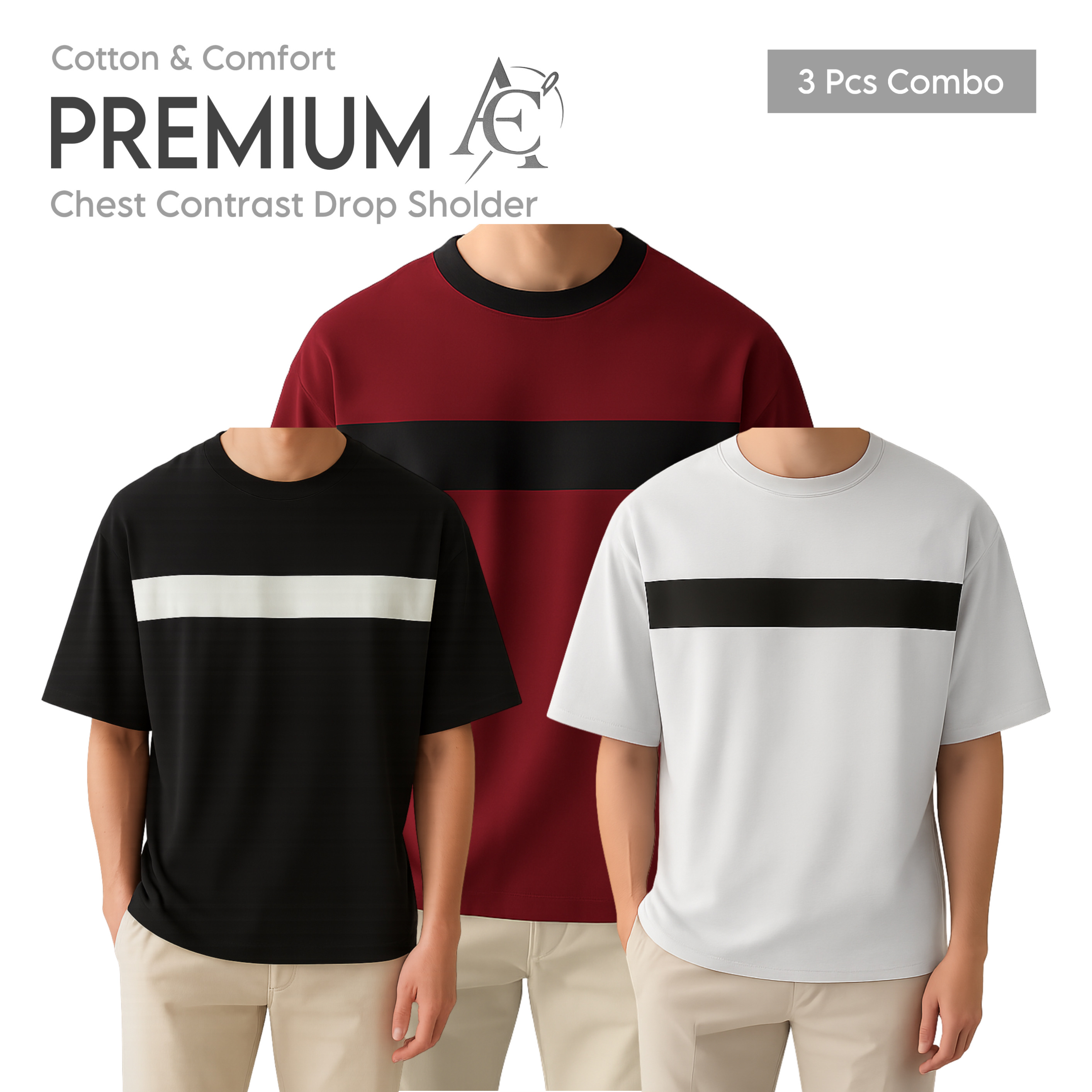 Drop Shoulder Premium T-Shirt- cc white-cc maroon-cc black