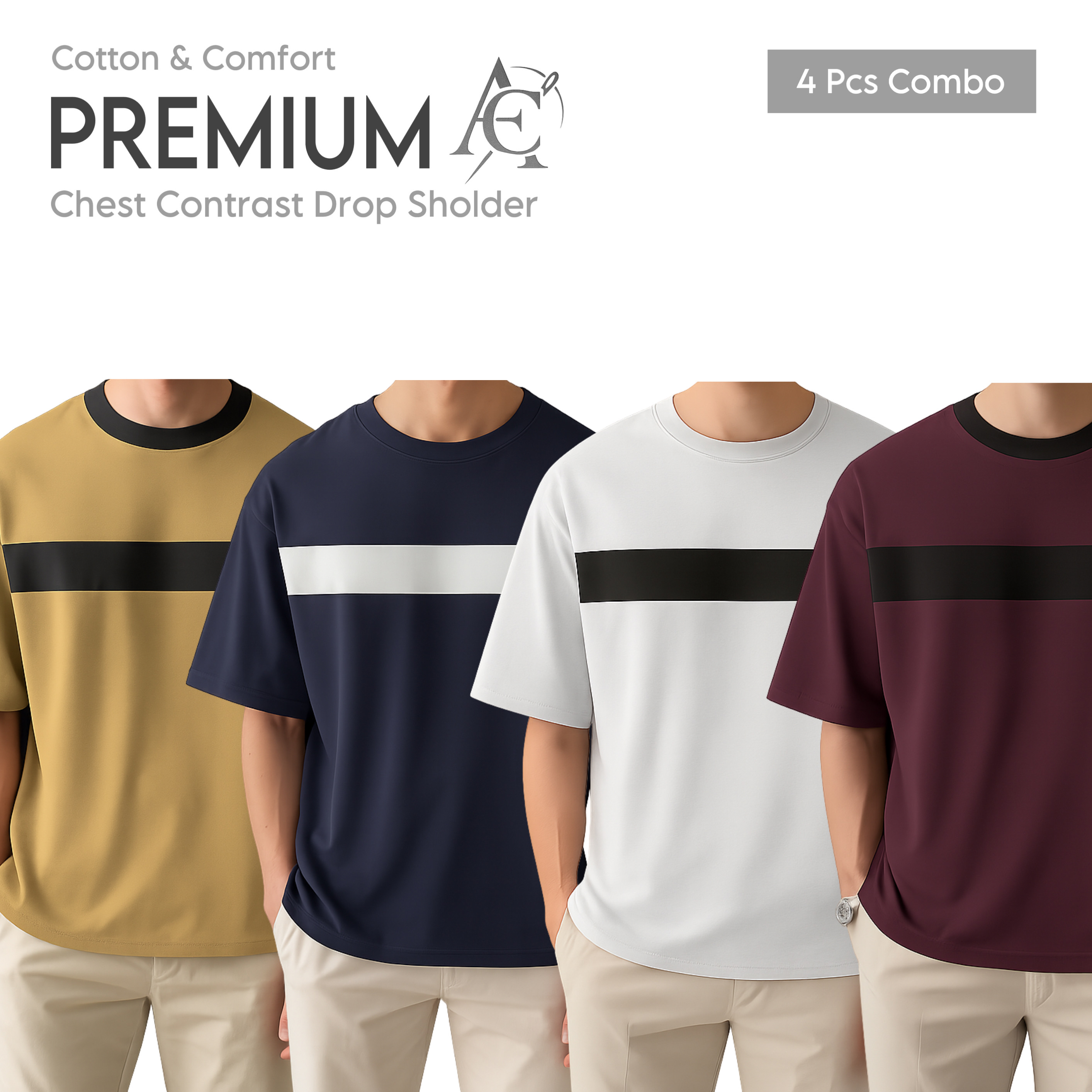 Drop Shoulder Premium T-Shirt- cc beige-cc navy-cc white-cc coffe