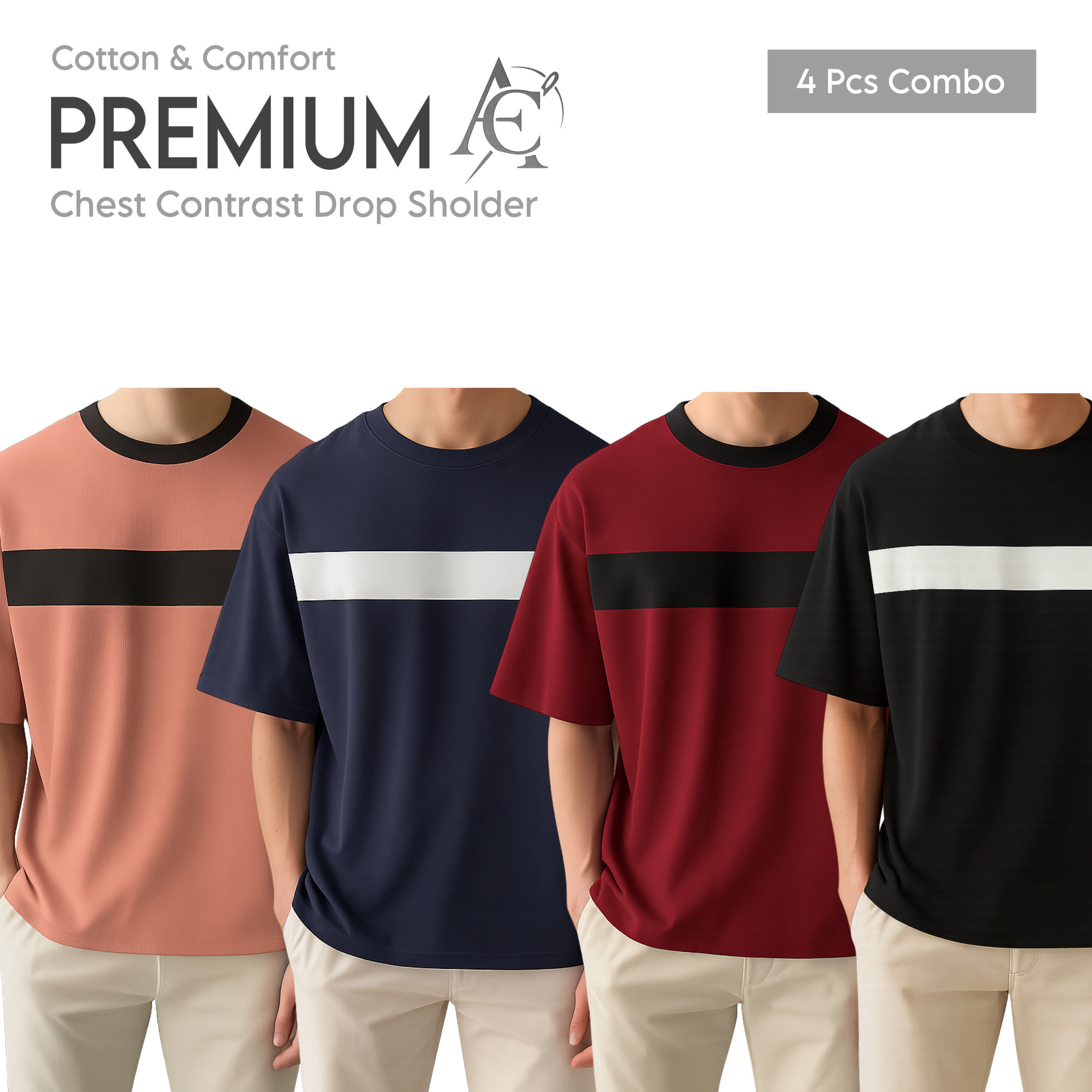 Drop Shoulder Premium T-Shirt- cc peach-cc navy-cc maroon-cc black