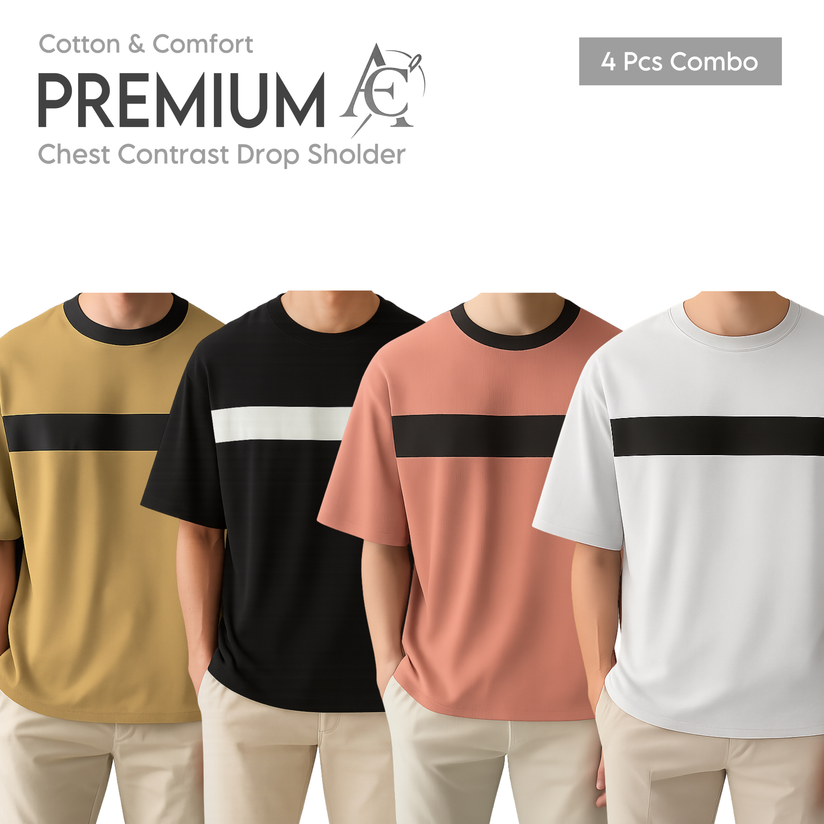 Drop Shoulder Premium T-Shirt- cc beige-cc black-cc peach-cc white