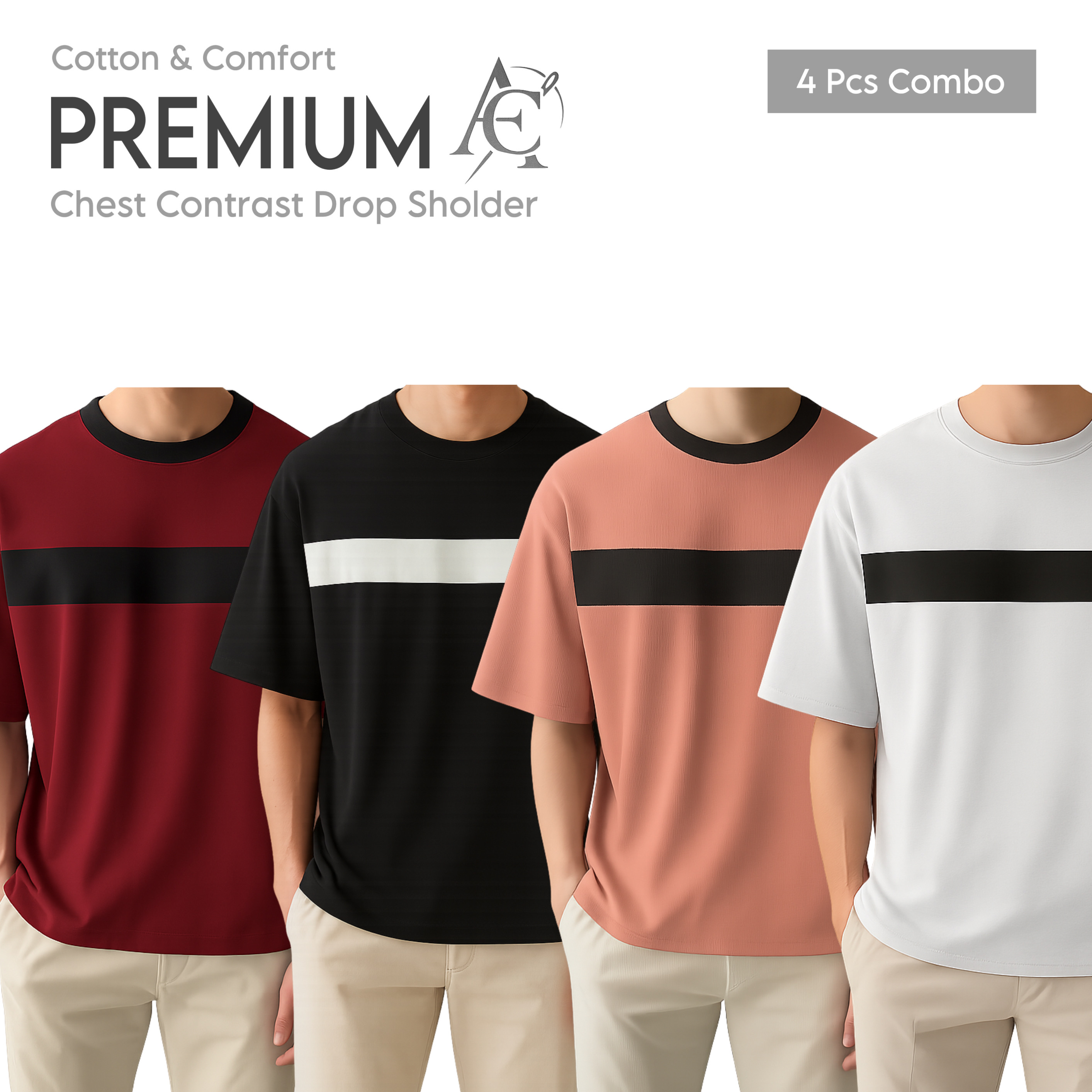 Drop Shoulder Premium T-Shirt- cc maroon-cc black-cc peach-cc white