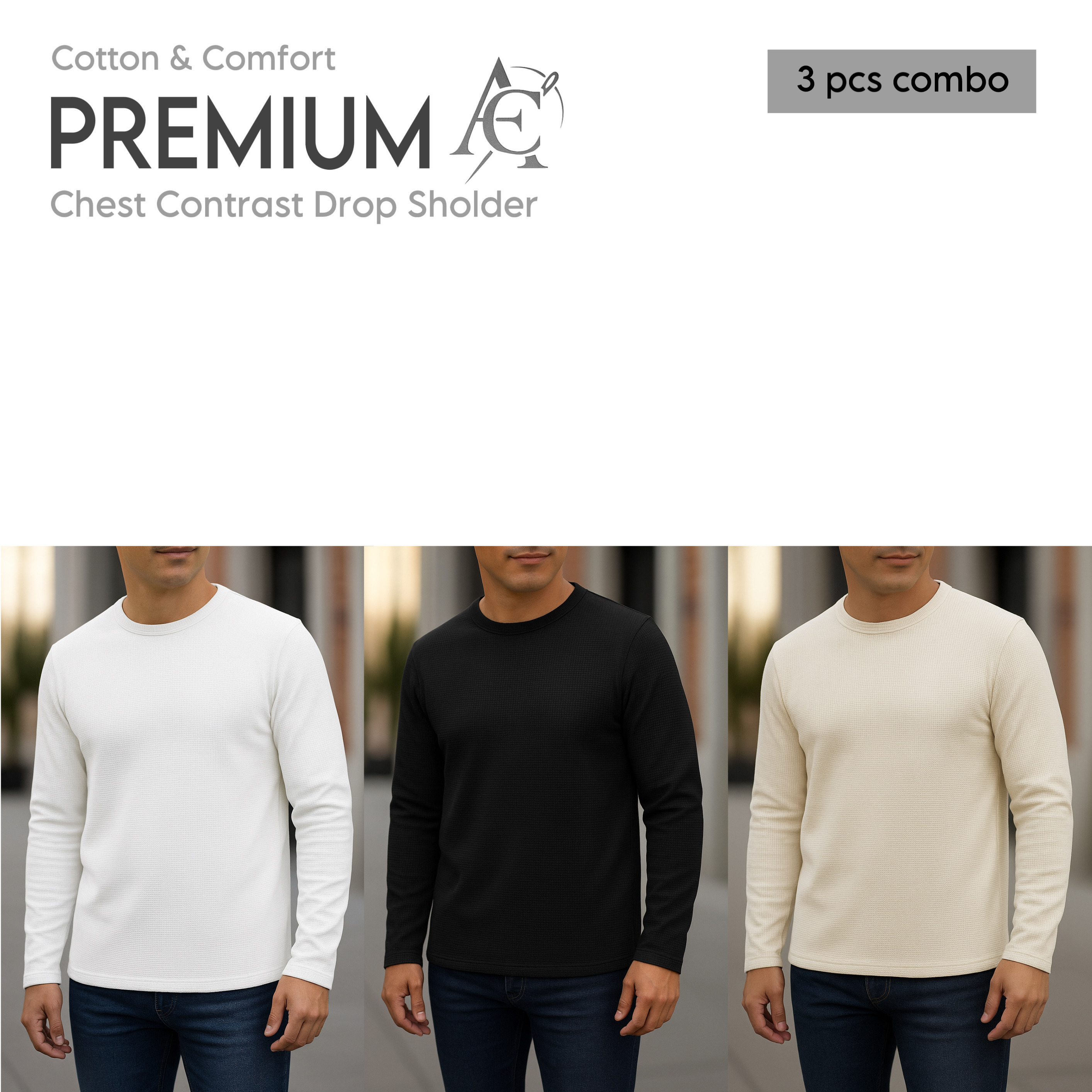 Full sleeve Premium T-Shirt white black cream