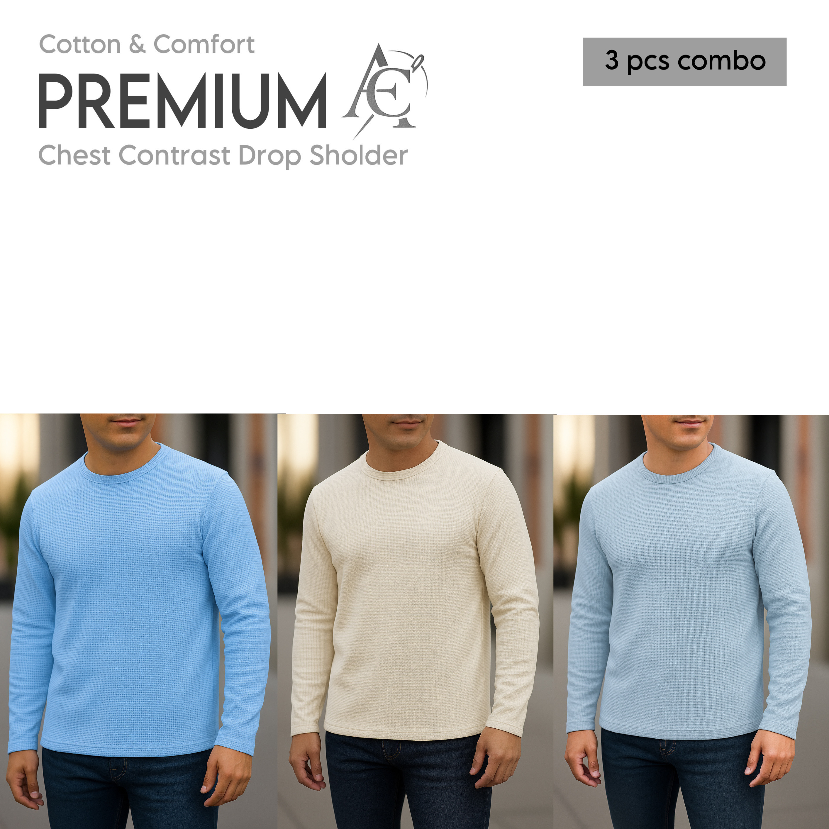Full sleeve Premium T-Shirt sky cream pastale