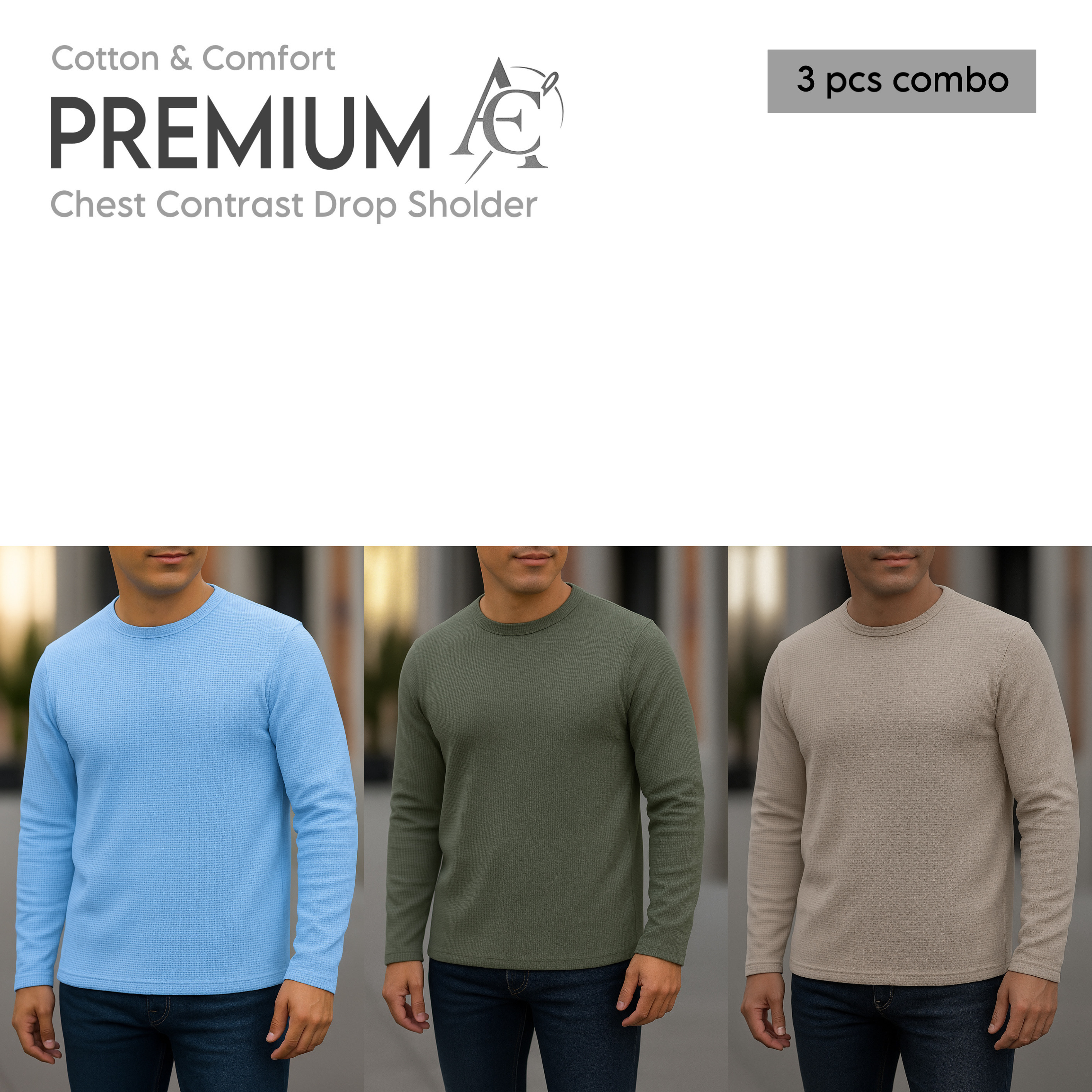 Full sleeve Premium T-Shirt sky olive biscuit