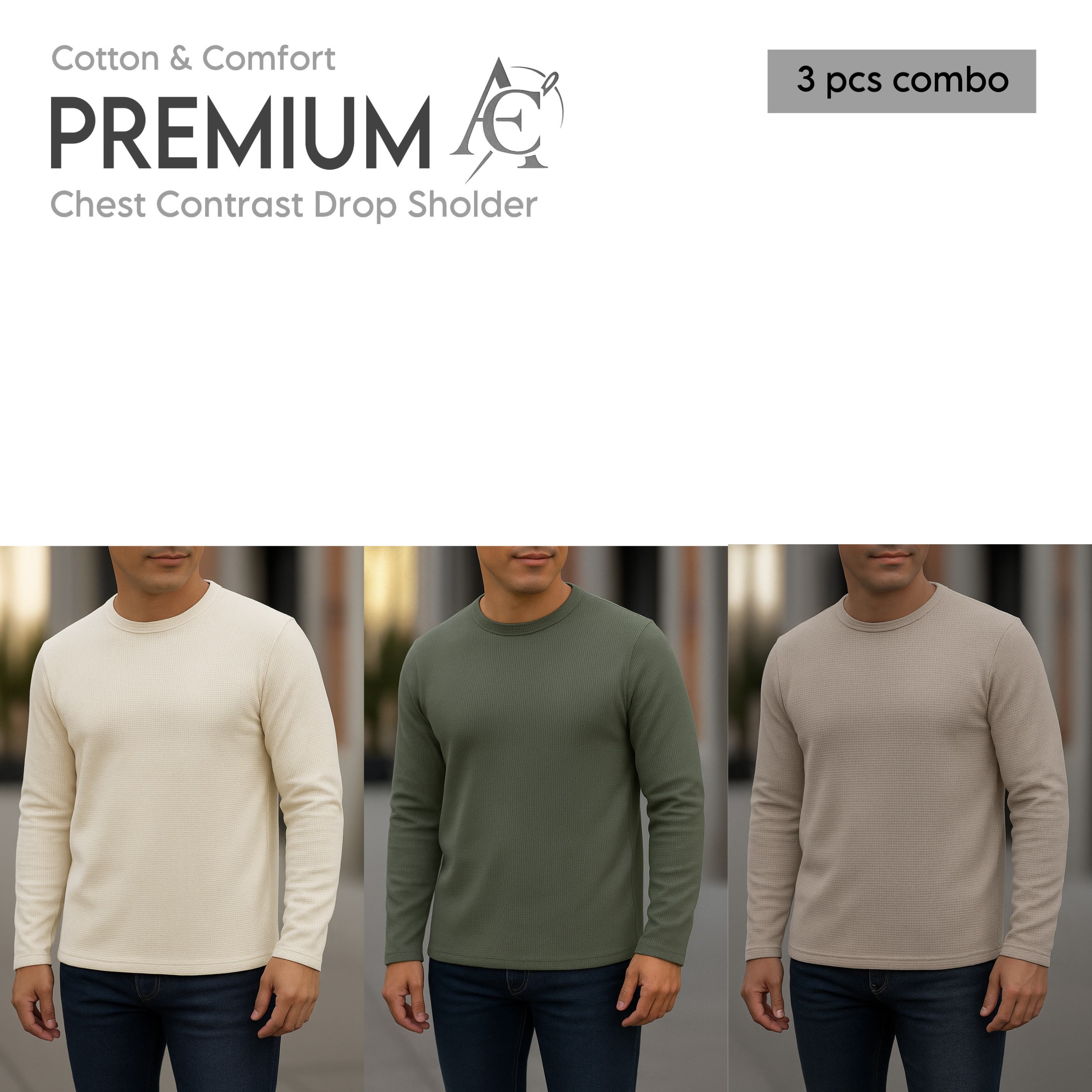 Full sleeve Premium T-Shirt cream  olive biscuit