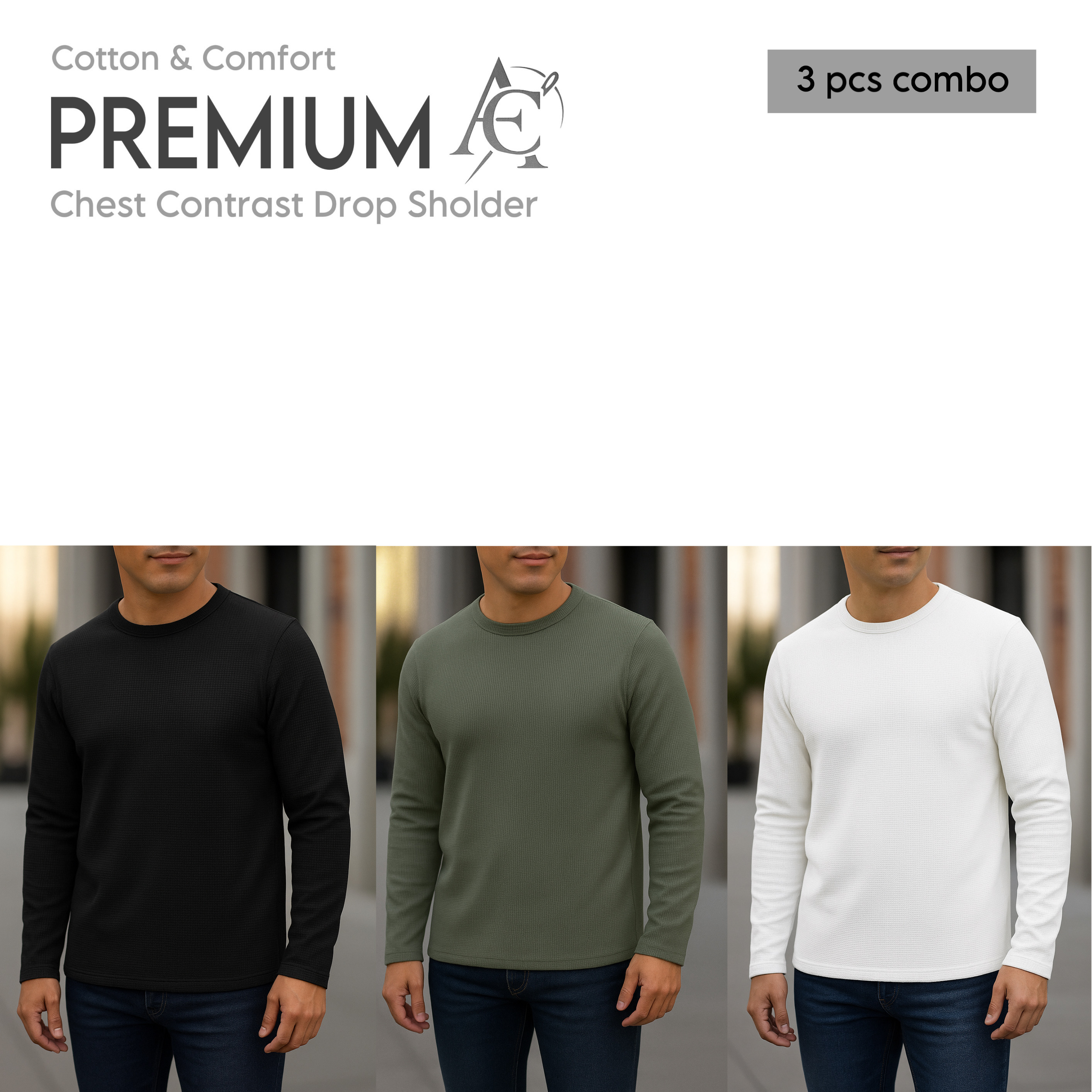 Full sleeve Premium T-Shirt black olive white